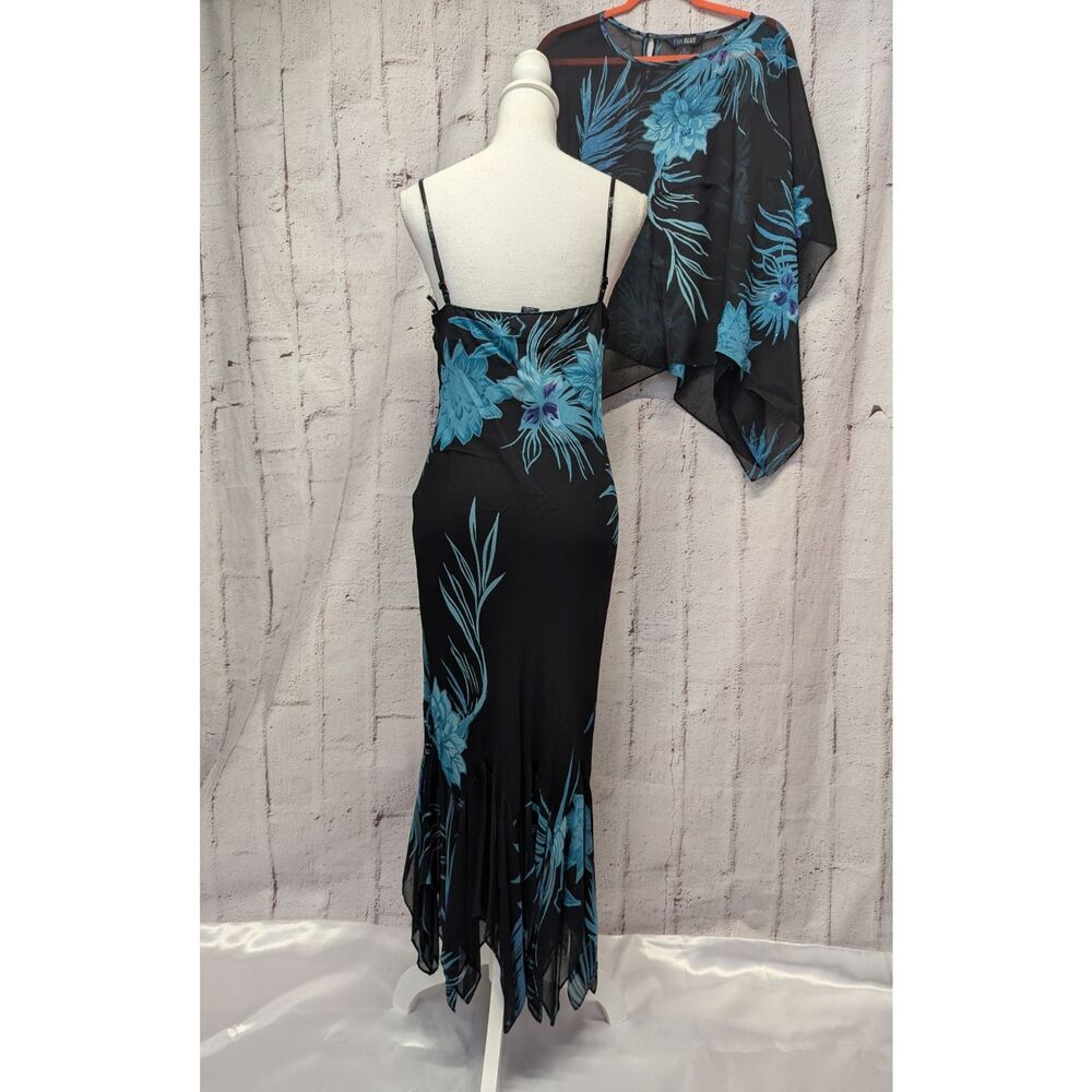 Elegant Black and Blue Floral Midi Dress - Picture 3 of 13